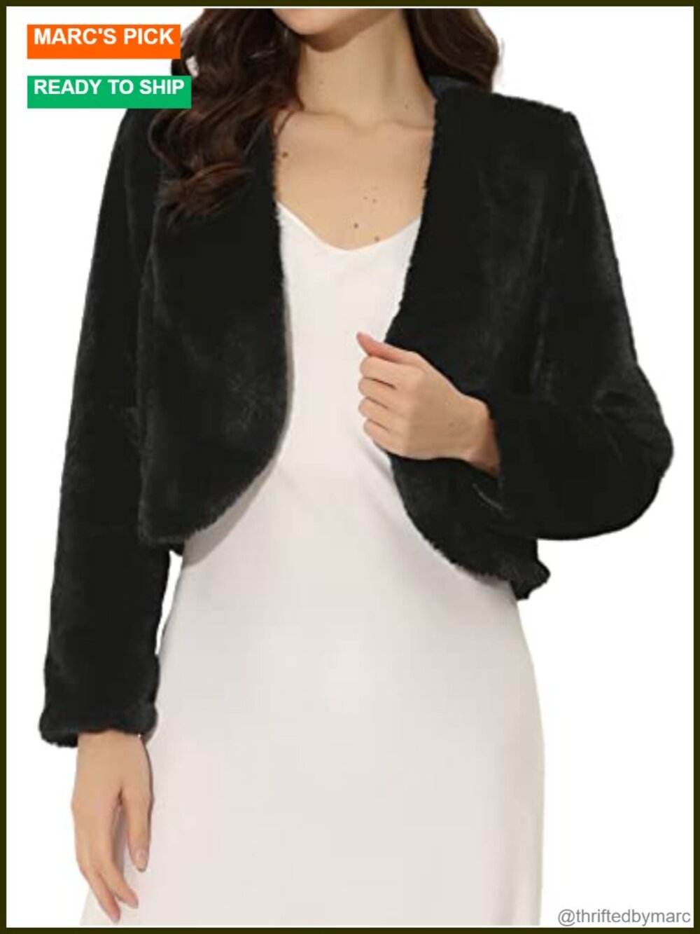Cropped Faux Fur Jacket Long Sleeve Wedding Bolero Coat